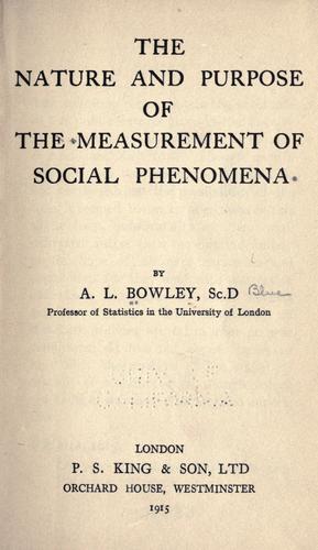 Cover for The nature and purpose of the measurement of social phenomena.