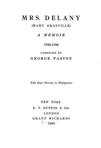 Cover for Mrs. Delany (Mary Granville) a memoir, 1700-1788