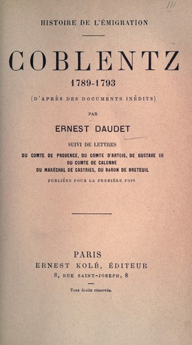 Cover for Coblentz 1789-1793