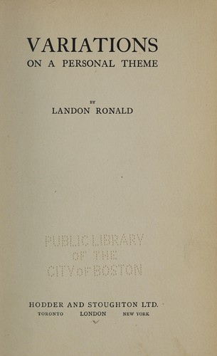 Cover for Variations on a personal theme