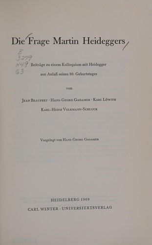 Cover for Die Frage Martin Heideggers.