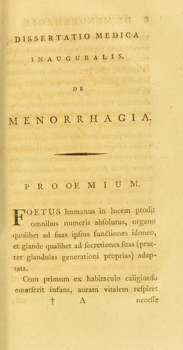 Cover for Dissertatio medica inauguralis, de menorrhagia