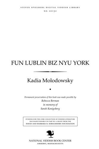Cover for Fun Lublin biz Nyu Yorḳ