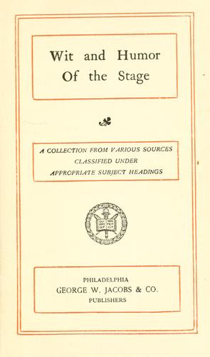 Cover for Wit and humor of the stage