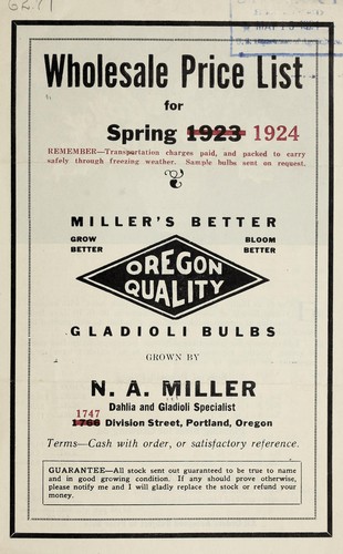 Cover for Wholesale price list for spring 1924 gladioli bulbs