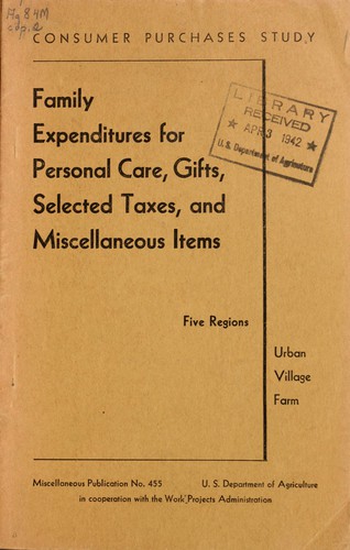 Cover for Family expenditures for personal care, gifts, selected taxes, and miscellaneous items