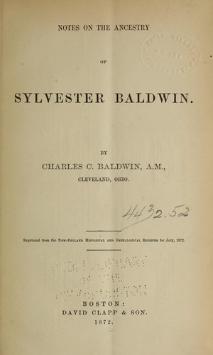 Cover for Notes on the ancestry of Sylvester Baldwin