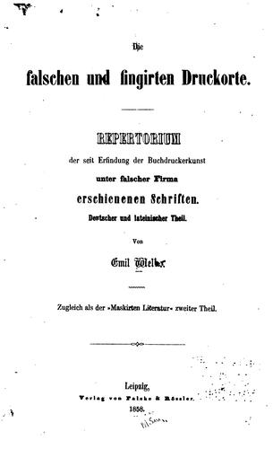 Cover for Die falschen und fingirten druckorte.