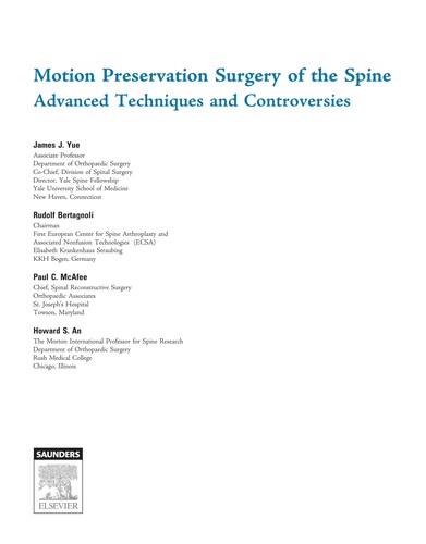 Cover for Motion preservation surgery of the spine