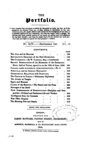 Cover for The Portfolio; or A collection of state papers, etc. etc. illustrative of the history of our ...