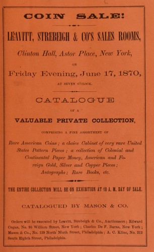 Cover for Catalogue of a private collection, comprising a fine assortment of rare american coins ...