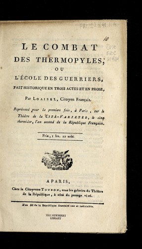 Cover for Le combat des Thermopyles, ou, L'e cole des guerriers