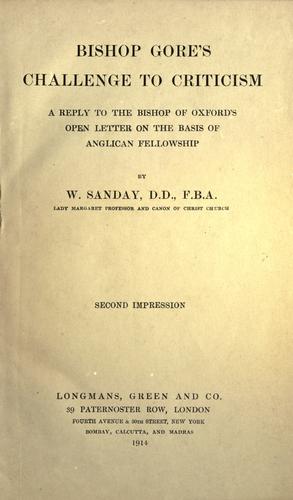 Cover for Bishop Gore's Challenge to Criticism