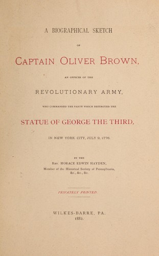 Cover for A biographical sketch of Captain Oliver Brown