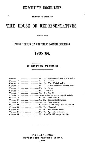Cover for executive documents printed by order of the house of representatives