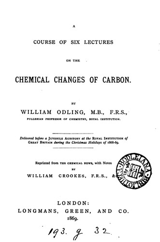 Cover for A Course of Six Lectures on the Chemical Changes of Carbon