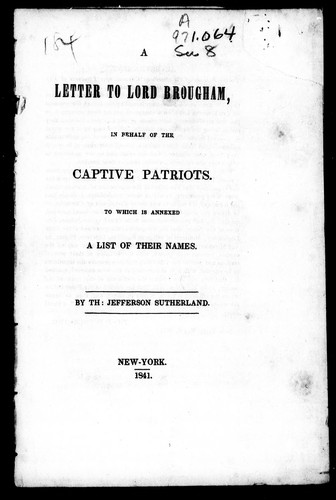 Cover for A letter to Lord Brougham in behalf of the captive patriots