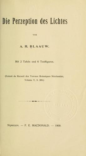 Cover for Die perzeption des lichtes