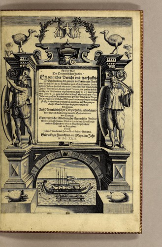 Cover for Fünfter Theil der Orientalischen Indien, eygentlicher Bericht vnd warhafftige Beschreibung der gantzen volkommenen Reyse oder Schiffahrt, so die Holländer mit 8. Schiffen in die Orientalische Indien, sond[er]lich aber in die Javanische vnd Molukische Inseln, als Bantam, Banda, vnnd Ternate, &c. gethan haben, welche von Amsterdam abgefahren im Jahr 1598. vnnd zum Theil Anno 1599. zum Theil aber in Jüngst abgelauffenen 1600. Jahr