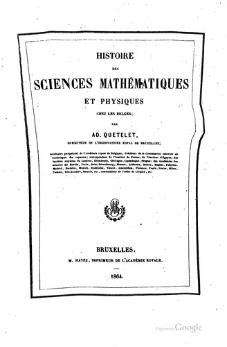 Cover for Histoire des sciences mathématiques et physiques chez les Belges