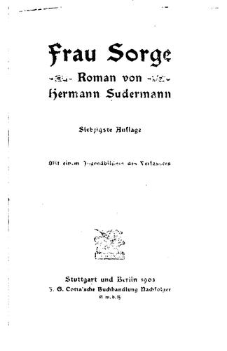 Cover for Frau Sorge: roman