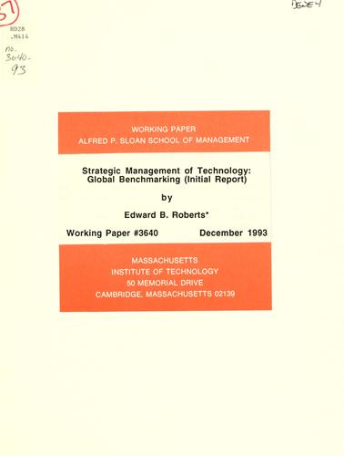 Cover for Strategic management of technology : global benchmarking (initial report)