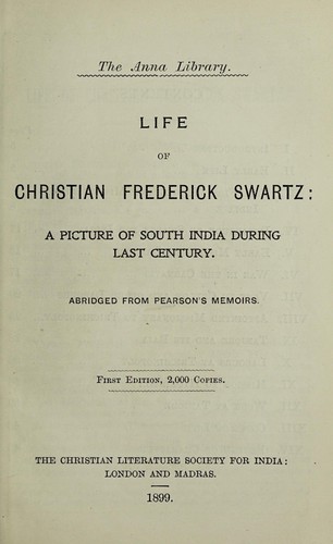 Cover for Life of Christian Frederick Swartz