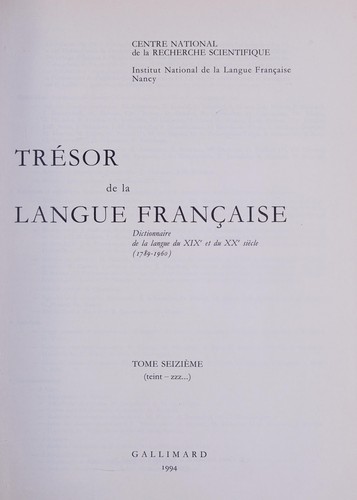 Cover for Trésor de la langue française