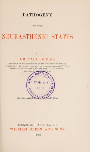 Cover for Pathogeny of the neurasthenic states