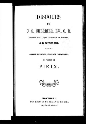 Cover for Discours de C.S. Cherrier, Ecr., C.R.