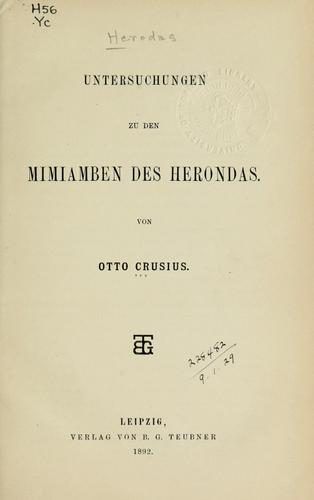 Cover for Untersuchungen zu den Miniamben des Herondas
