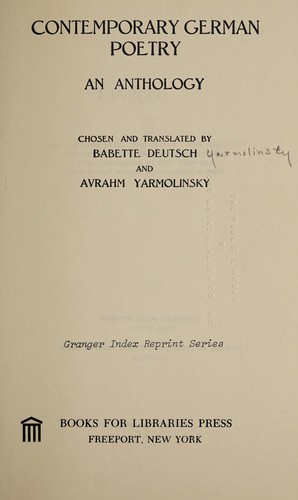 Cover for Contemporary German poetry; an anthology.