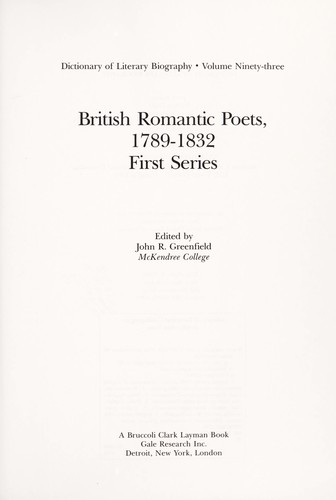 Cover for British Romantic Poets 1789-1832 First Series