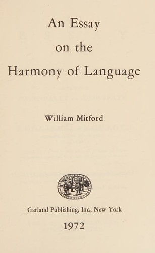 Cover for An essay on the harmony of language