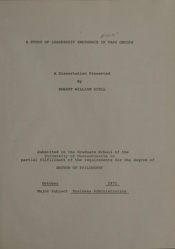 Cover for A study of leadership emergence in task groups
