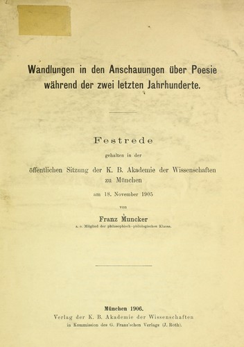 Cover for Wandlungen in den Anschauungen über Poesie während der zwei letzten Jahrhunderte.