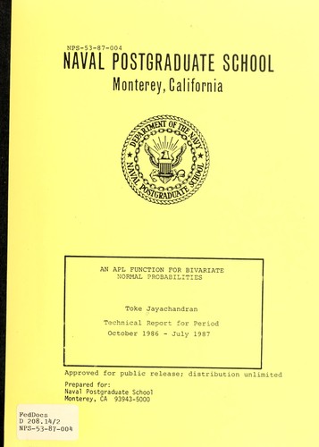 Cover for An APL function for bivariate normal probabilities