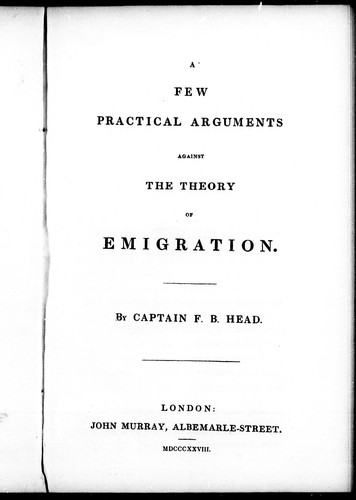 Cover for A few practical arguments against the theory of emigration