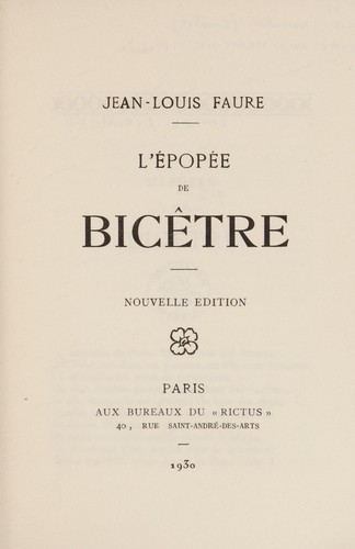 Cover for L'épopée de Bicêtre