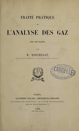Cover for Traité pratique de l'analyse des gaz