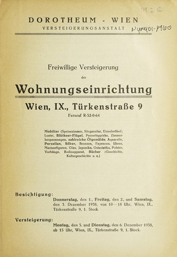 Cover for Freiwillige Versteigerung der Wohnungseinrichtung