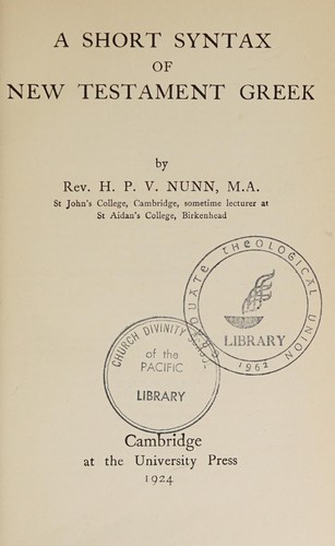 Cover for A short syntax of New Testament Greek