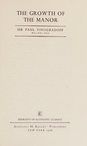 Cover for The growth of the manor