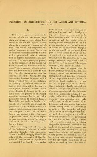 Cover for Progress in agriculture by education and government aid.