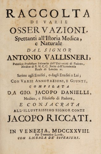 Cover for Raccolta di varie osservazioni spettanti all'istoria medica, e naturale