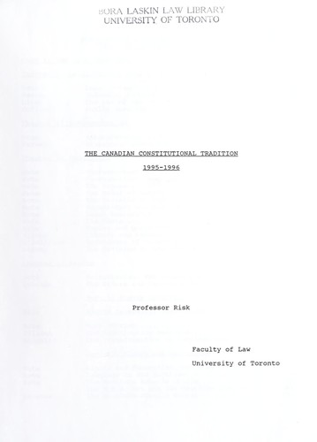 Cover for The Canadian constitutional tradition