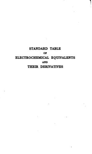 Cover for Standard table of electrochemical equivalents and their derivatives