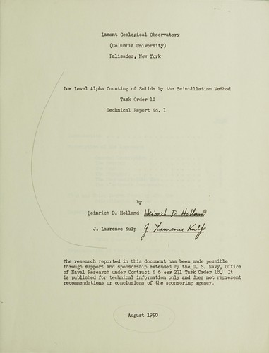 Cover for Low level alpha counting of solids by the scintillation method : task order 18