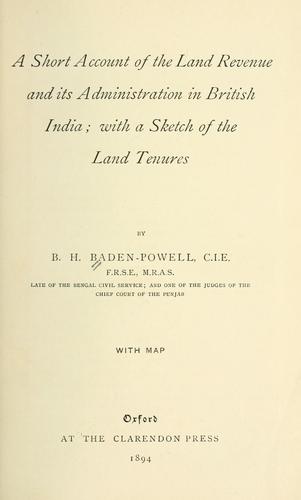 Cover for A short account of the land revenue and its administration in British India