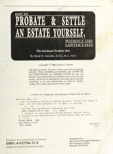 Cover for How to probate & settle an estate yourself, without the lawyer's fees
